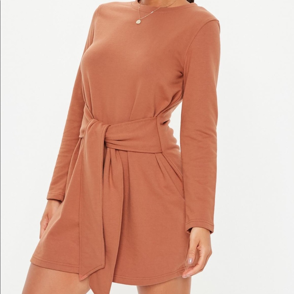Rust tie waist sweater dress